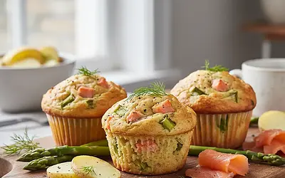 Wytrawne Muffiny ze Szparagami, Wędzonym Łososiem i Młodymi Ziemniakami