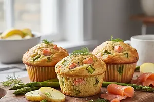 Wytrawne Muffiny ze Szparagami, Wędzonym Łososiem i Młodymi Ziemniakami