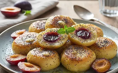 Czech potato dumplings with plums and poppy seeds (Bramborové knedlíky se švestkami)