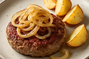 Minced meat cutlet with onion and potatoes