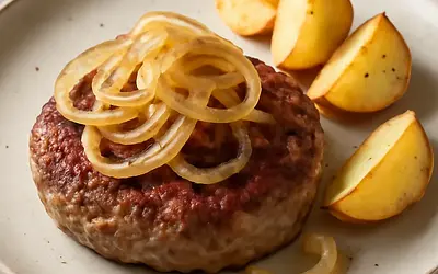 Minced meat cutlet with onion and potatoes