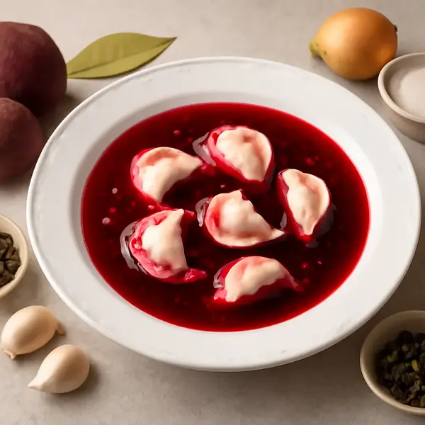 Beetroot soup with dumplings