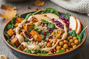 Autumn Power Bowl with Roasted Pumpkin and Tahini-Apple Sauce