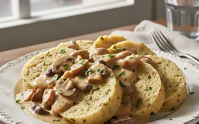 Creamy mushroom sauce with Karlovy Vary dumplings