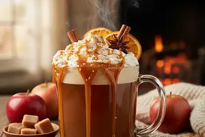 Gorący Cydr Jabłkowy z Korzennymi Przyprawami i Domowym Karmelem