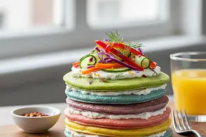 Rainbow Spinach Pancakes with Cheese and Vegetables