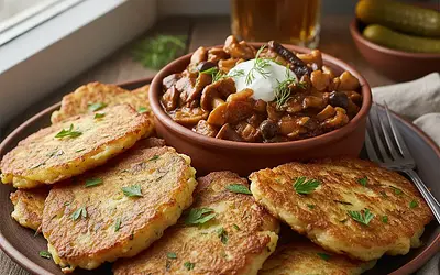 Czech Potato Pancakes with Mushroom Goulash