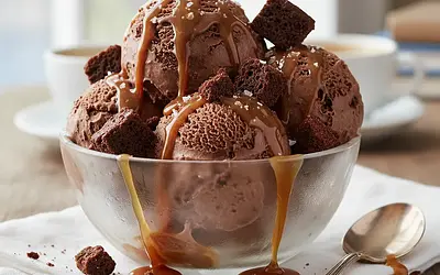 Lody Potrójnie Czekoladowe z Solonym Karmelem i Kawałkami Brownie