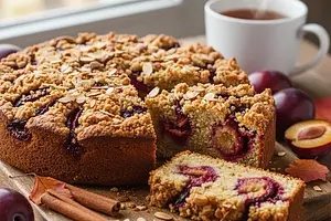 Jesienny Czar: Korzenne Ciasto ze Śliwkami i Chrupiącą Kruszonką