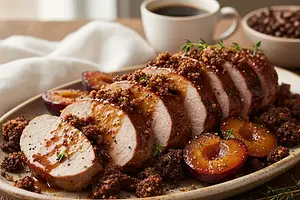 Pork Tenderloins in Coffee-Plum Glaze with Crunchy Coffee