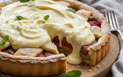 Crispy Pie with Rhubarb and Velvety Vanilla Pudding