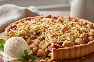 Spring Smile: Crumbly Pie with Rhubarb, Apples, and Vanilla Crumble