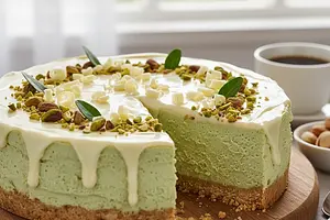 Creamy Pistachio Cheesecake No-Bake with White Chocolate