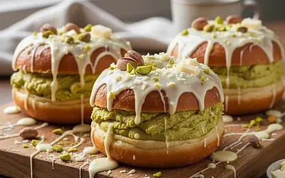 Masterful Donuts with Velvety Pistachio Cream and White Chocolate