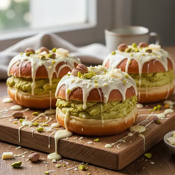 Pączki Mistrzowskie z Aksamitnym Kremem Pistacjowym i Białą Czekoladą
