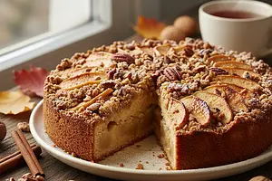 Jesienne Ciasto Ucierane z Karmelizowanymi Jabłkami i Orzechową Kruszonką