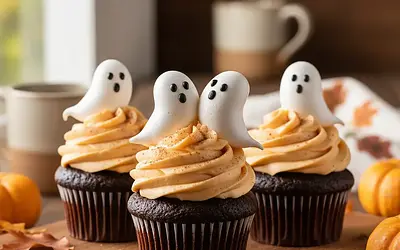 Chocolate Cupcakes 'Night Spirits' with Pumpkin Cream and Meringue Soul