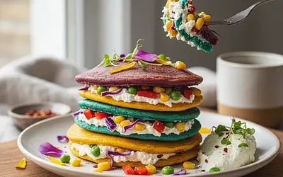 Rainbow Spinach Pancakes with Cottage Cheese and Vegetables