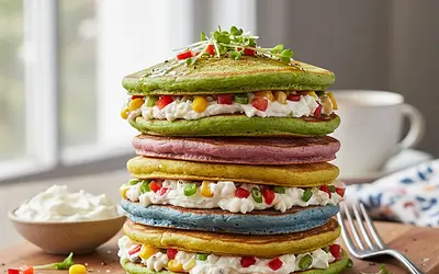 Rainbow Spinach Pancakes with Cheese and Vegetables
