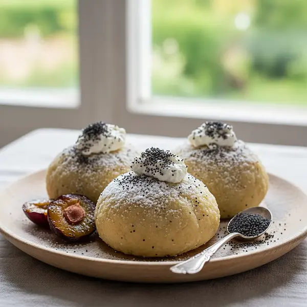 Czech Plum Dumplings (Švestkové knedlíky) with Cottage Cheese and Poppy Seeds