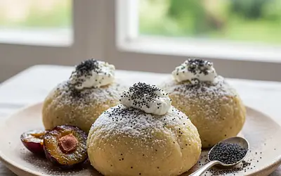Czech Plum Dumplings (Švestkové knedlíky) with Cottage Cheese and Poppy Seeds