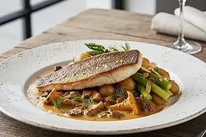 Zander Zatorski in creamy sauce with boletus mushrooms