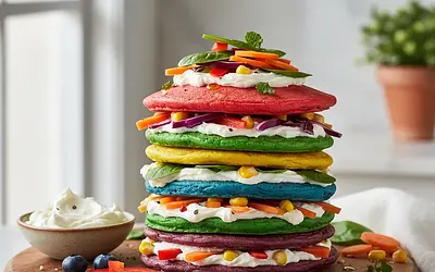Rainbow Spinach Pancakes with Cheese and Vegetable Filling