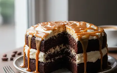 Intensely Chocolate Cake with White Chocolate Mousse and Salted Caramel