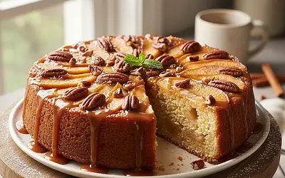 Caramel Apple Upside-Down Cake with Pecans
