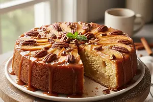 Caramel Apple Upside-Down Cake with Pecans