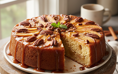 Caramel Apple Upside-Down Cake with Pecans