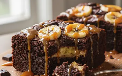 Bananowe Brownie z Podwójną Czekoladą i Słonym Karmelem