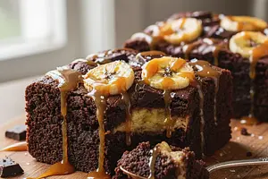 Bananowe Brownie z Podwójną Czekoladą i Słonym Karmelem