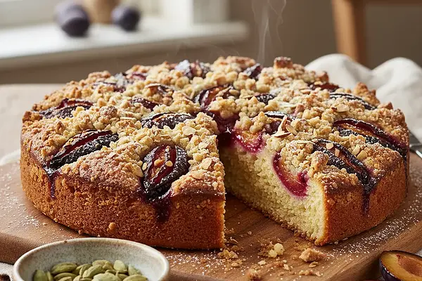 Błyskawiczna Drożdżówka Śliwkowa z Kardamonową Kruszonką