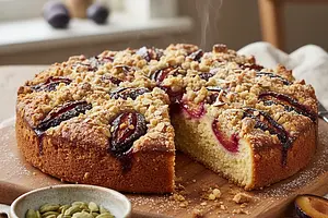 Quick Plum Yeast Cake with Cardamom Crumble