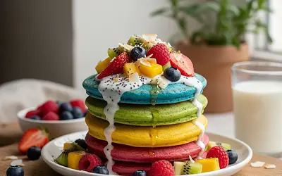 Rainbow Power Pancakes with Kefir and Fruits