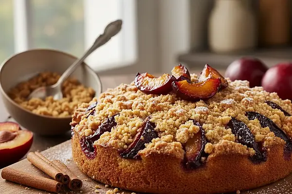 Maślane Ciasto Ucierane ze Śliwkami i Cynamonową Kruszonką
