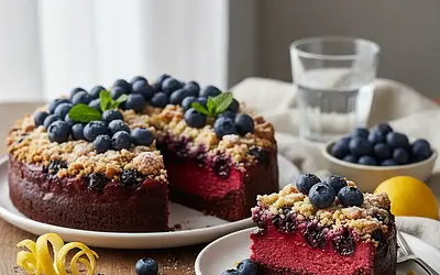 Velvety Yogurt Cake with Blueberries and Lemon Crumble