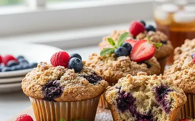 Buttery Muffins with Summer Fruits and Crunchy Oat Crumble