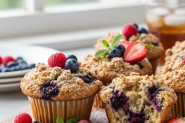 Maślane Muffinki z Letnimi Owocami i Chrupiącą Owsianą Kruszonką
