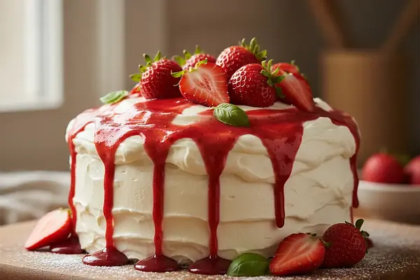 Puszysty Biszkopt Waniliowy z Kremem Mascarpone i Bazyliowym Syropem Truskawkowym