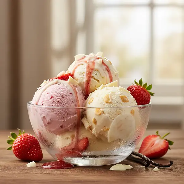 Kremowe Lody Truskawkowe z Nutą Wanilii i Białej Czekolady