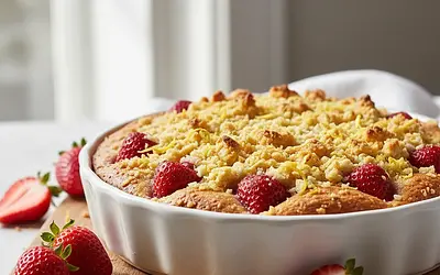 Buttery Yogurt Cake with Strawberries and Crunchy Lemon Crumble