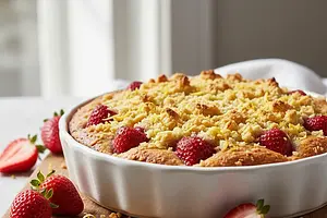 Buttery Yogurt Cake with Strawberries and Crunchy Lemon Crumble