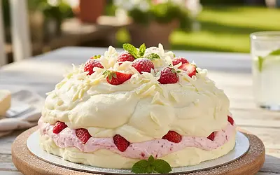 Tort 'Letnia Chmurka' z musem truskawkowym i białą czekoladą