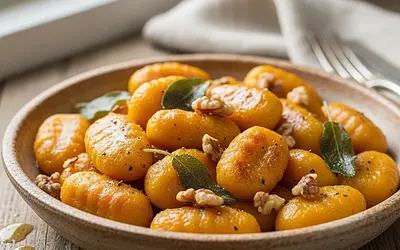 Velvety Pumpkin Gnocchi in Sage-Butter Sauce with Walnuts