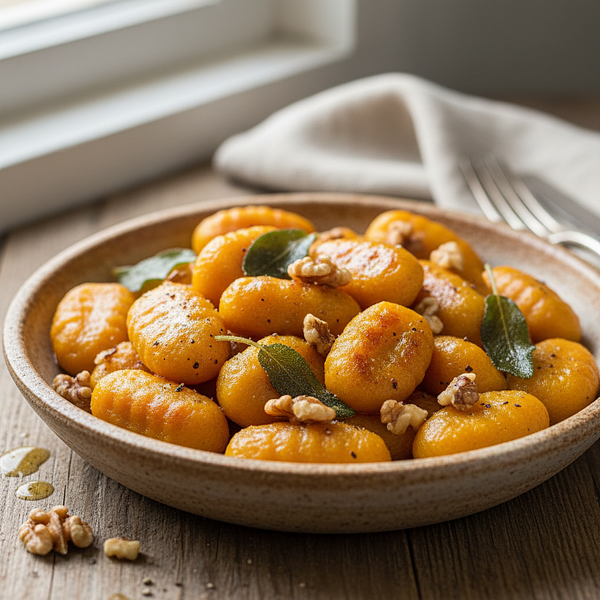 Velvety Pumpkin Gnocchi in Sage-Butter Sauce with Walnuts
