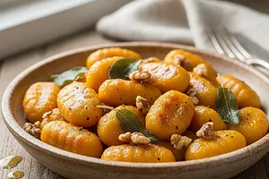 Aksamitne Gnocchi Dyniowe w Sosie Szałwiowo-Maślanym z Orzechami Włoskimi