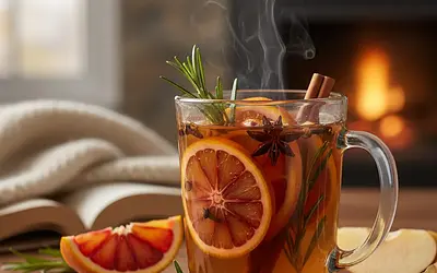 Spiced Apple Mulled Wine with Orange and Rosemary