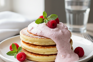 Puszyste placuszki z ricotty z musem malinowym i świeżą miętą